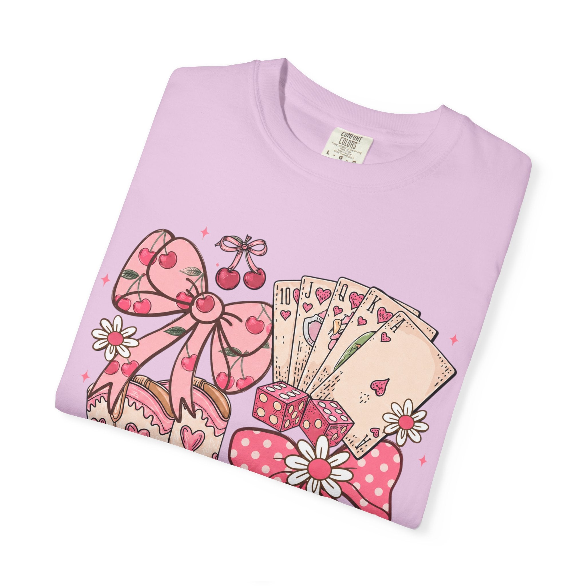 Cowgirl Boots and Poker Cards T-Shirt | Pink Ribbon Floral Western Design
