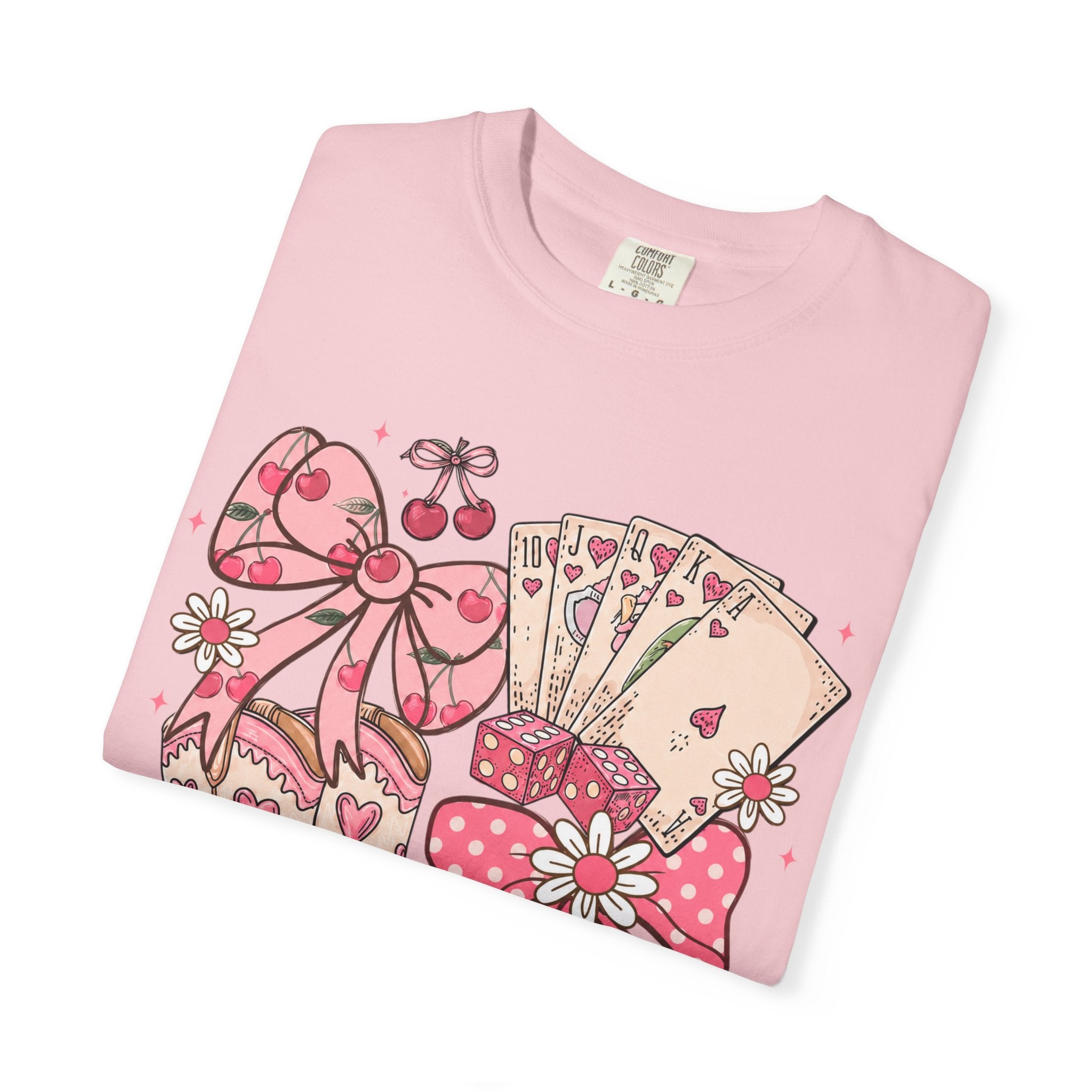Cowgirl Boots and Poker Cards T-Shirt | Pink Ribbon Floral Western Design