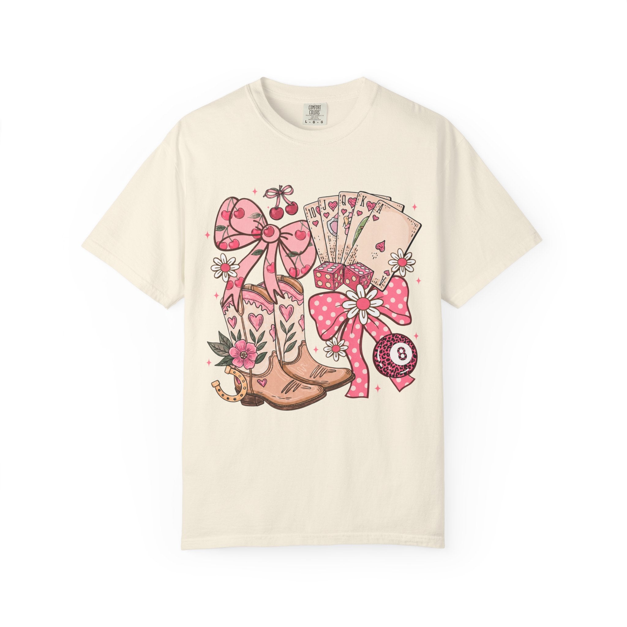 Cowgirl Boots and Poker Cards T-Shirt | Pink Ribbon Floral Western Design