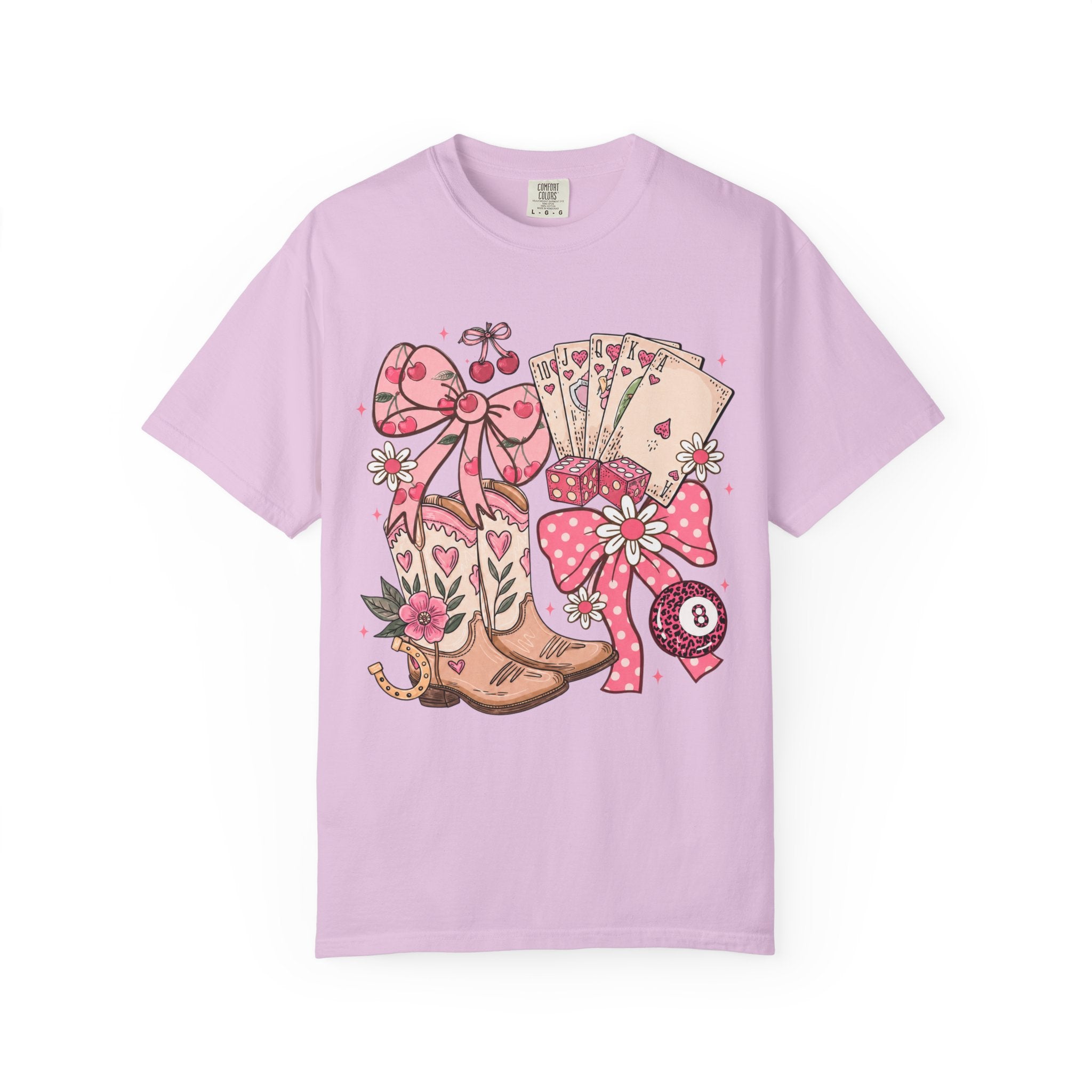 Cowgirl Boots and Poker Cards T-Shirt | Pink Ribbon Floral Western Design