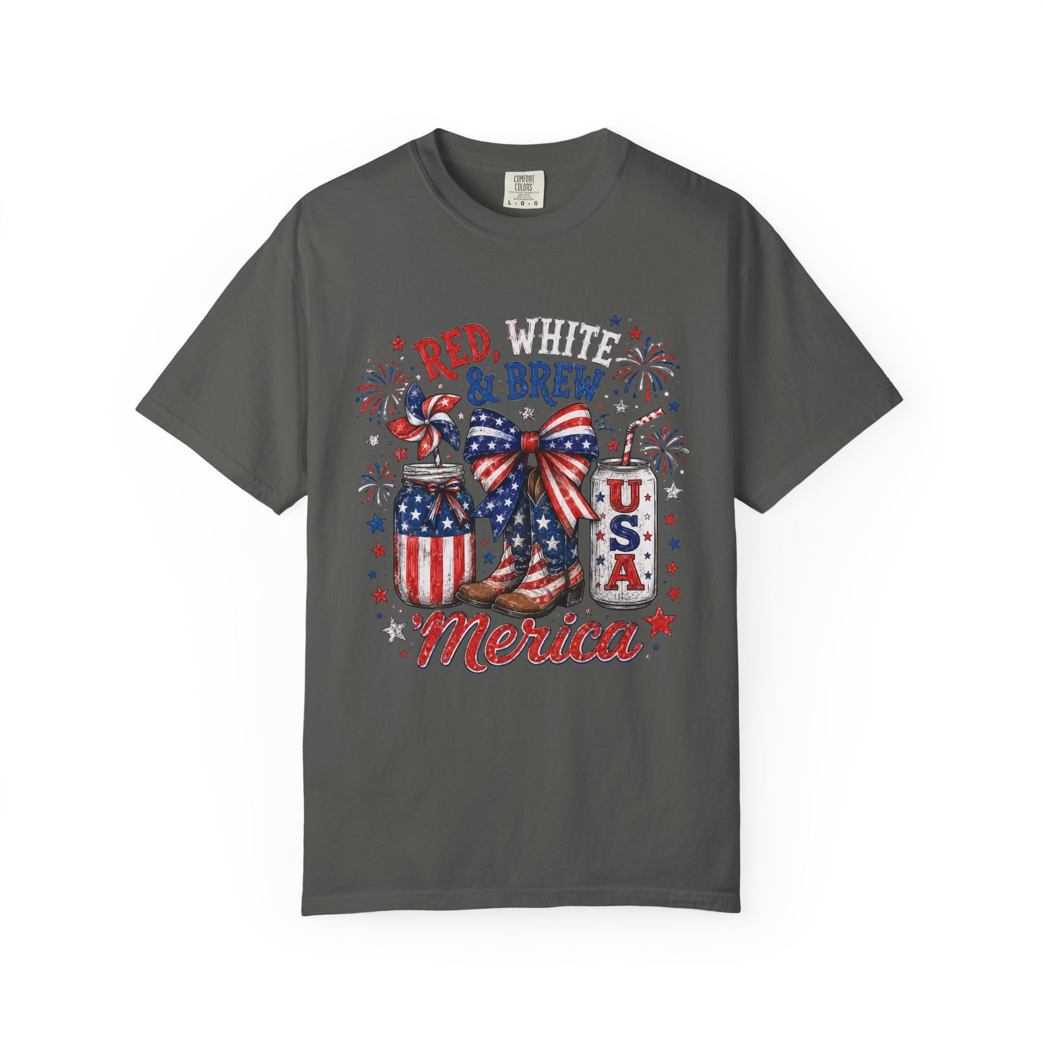 Red White & Brew graphic T-shirt | USA Merica patriotic 4th of July design
