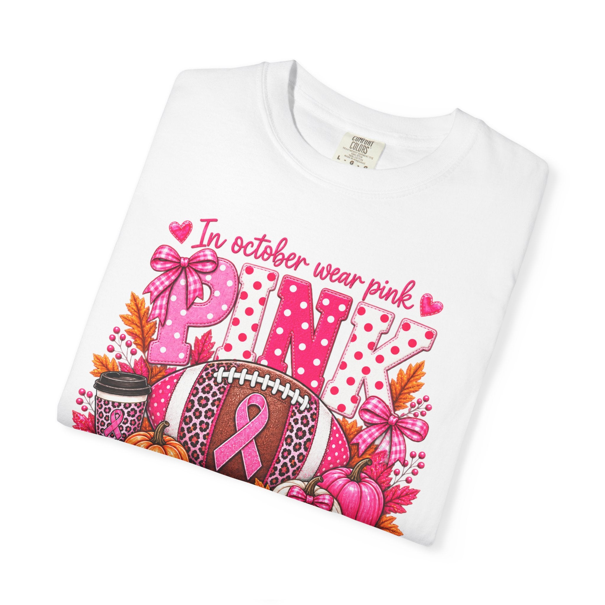 Breast Cancer Awareness Fall Football T-Shirt — "In October Wear Pink"