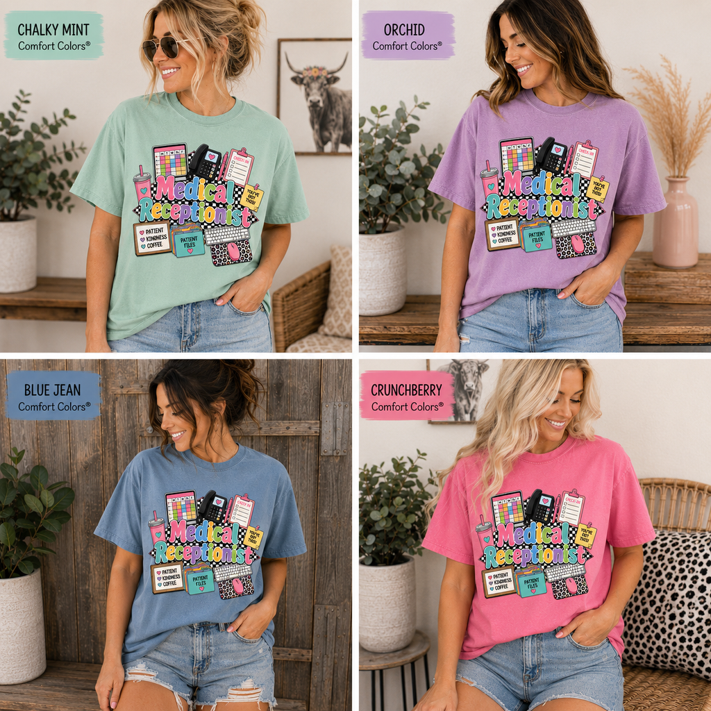 Medical Receptionist Graphic T-Shirt — Cute Office Essentials Design