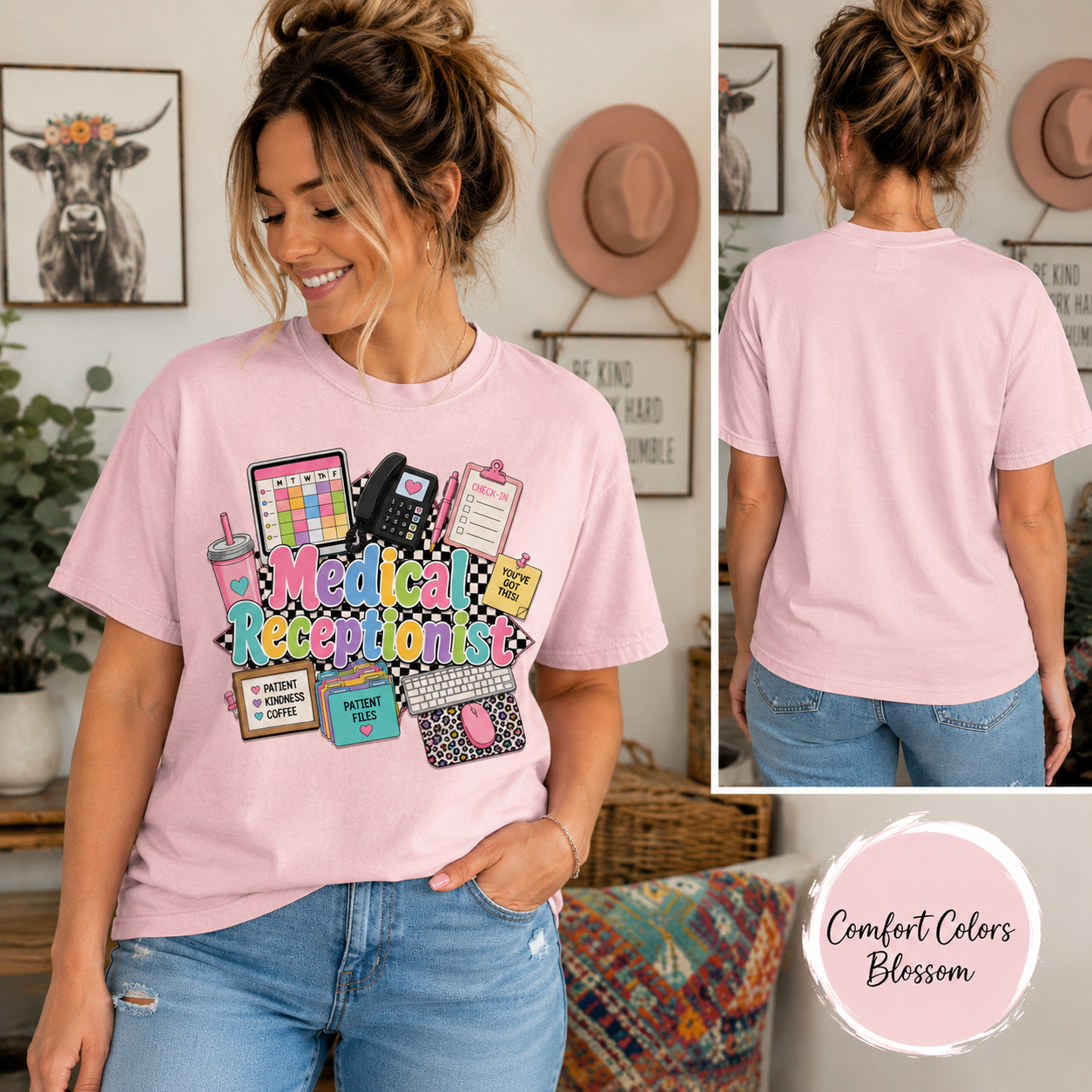 Medical Receptionist Graphic T-Shirt — Cute Office Essentials Design