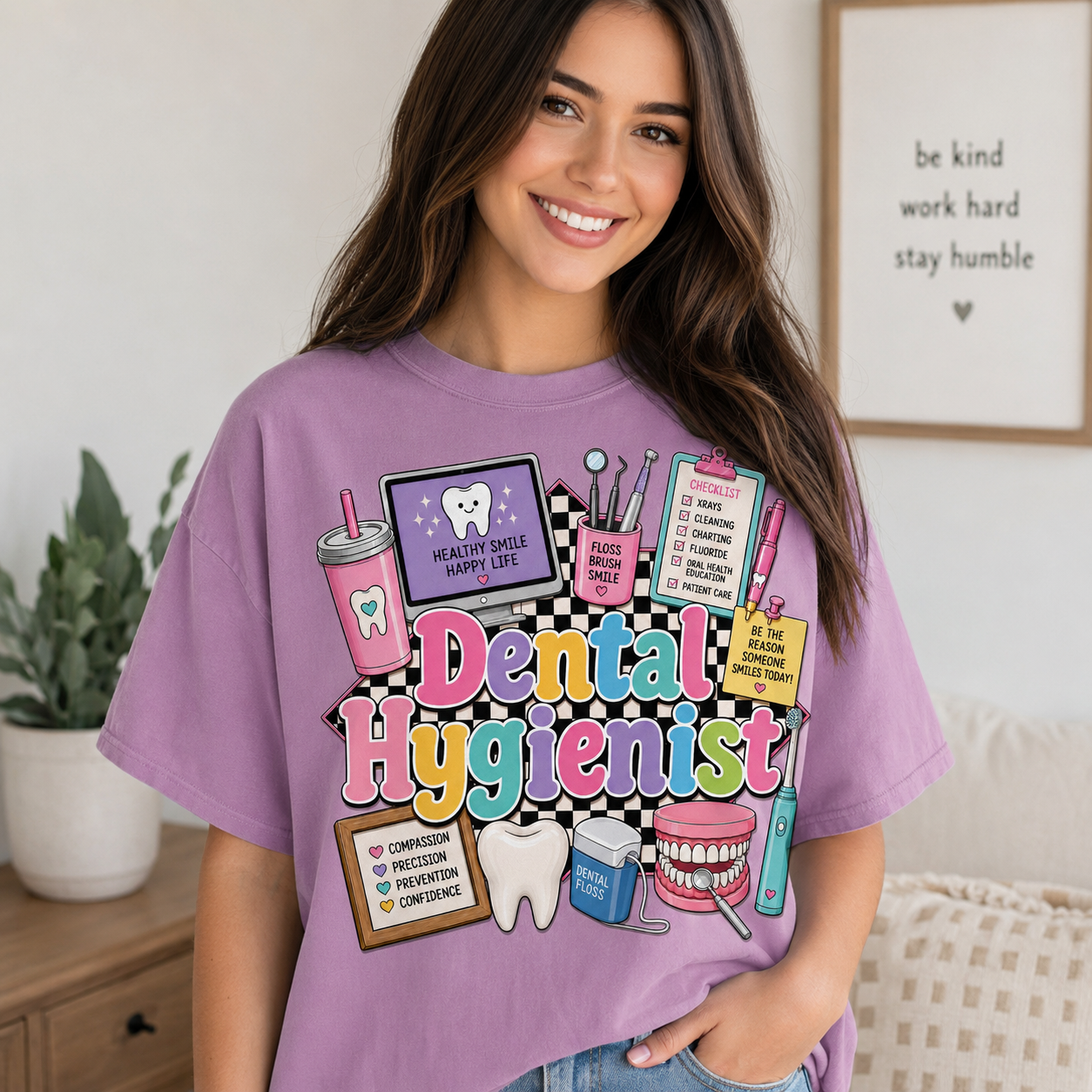 Dental Hygienist T-shirt | Dental Tools Graphic Tee, Tooth Care Design