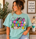 Medical Assistant colorful doodle design T-shirt | stethoscope, clipboard, glucometer