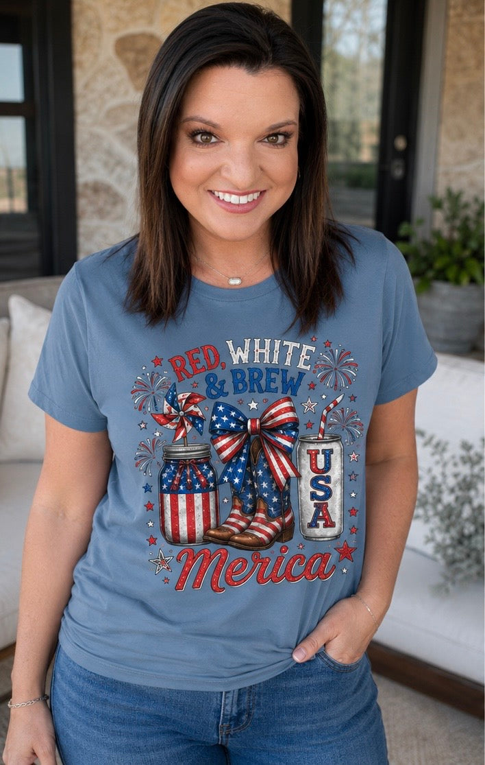 Red White & Brew graphic T-shirt | USA Merica patriotic 4th of July design