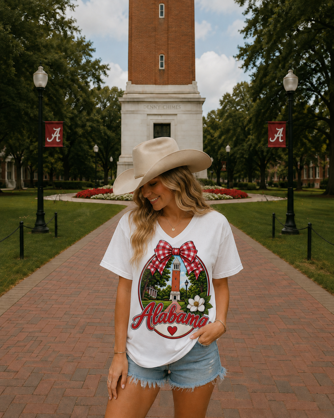 Alabama Roll Tide V-Neck Tee — University Landmark Magnolia Design