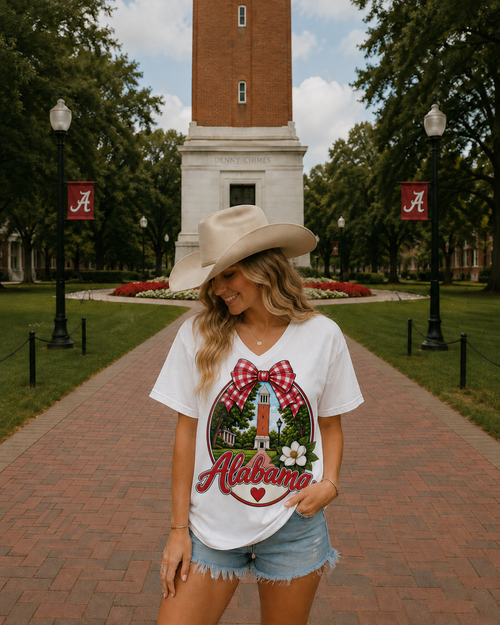 Alabama Roll Tide V-Neck Tee — University Landmark Magnolia Design