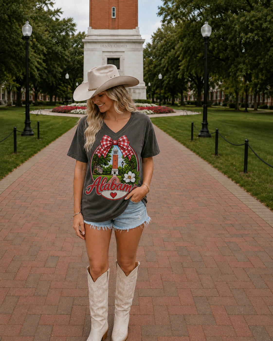 Alabama Roll Tide V-Neck Tee — University Landmark Magnolia Design
