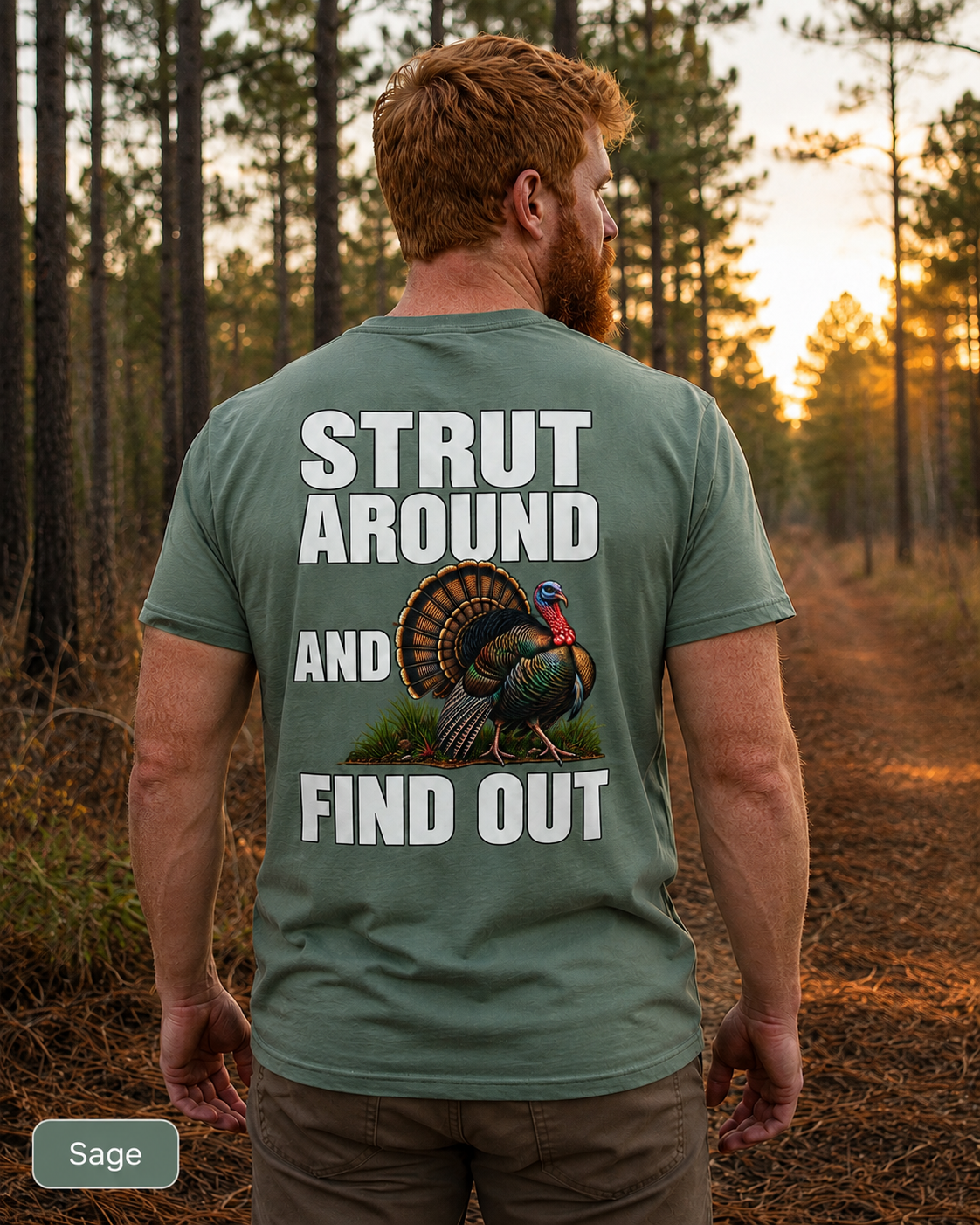Strut Around and Find Out Turkey T-Shirt | Yee Haw Energy chest logo