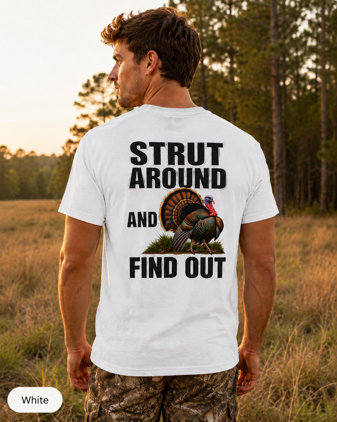 Strut Around and Find Out Turkey T-Shirt | Yee Haw Energy chest logo