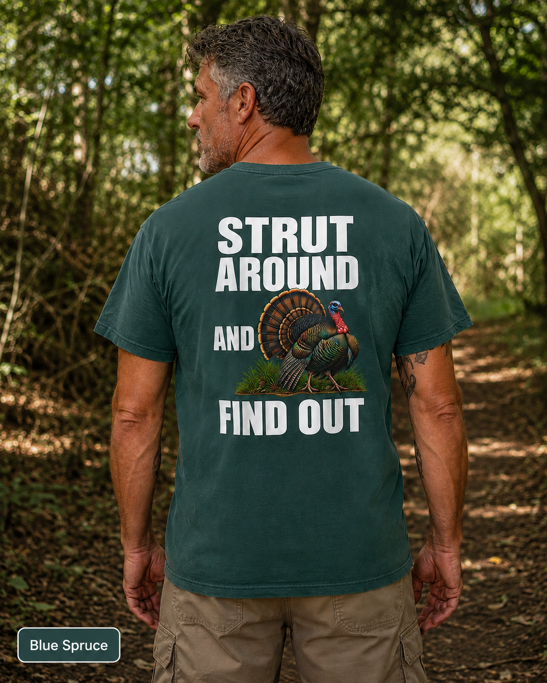 Strut Around and Find Out Turkey T-Shirt | Yee Haw Energy chest logo