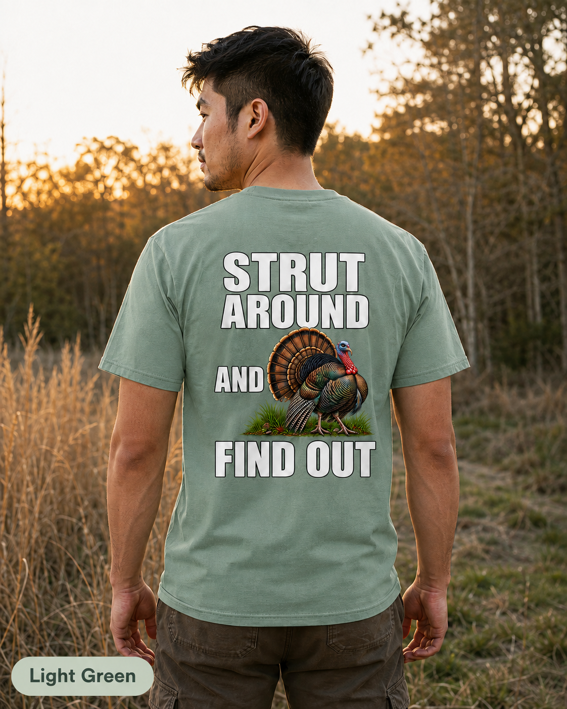 Strut Around and Find Out Turkey T-Shirt | Yee Haw Energy chest logo