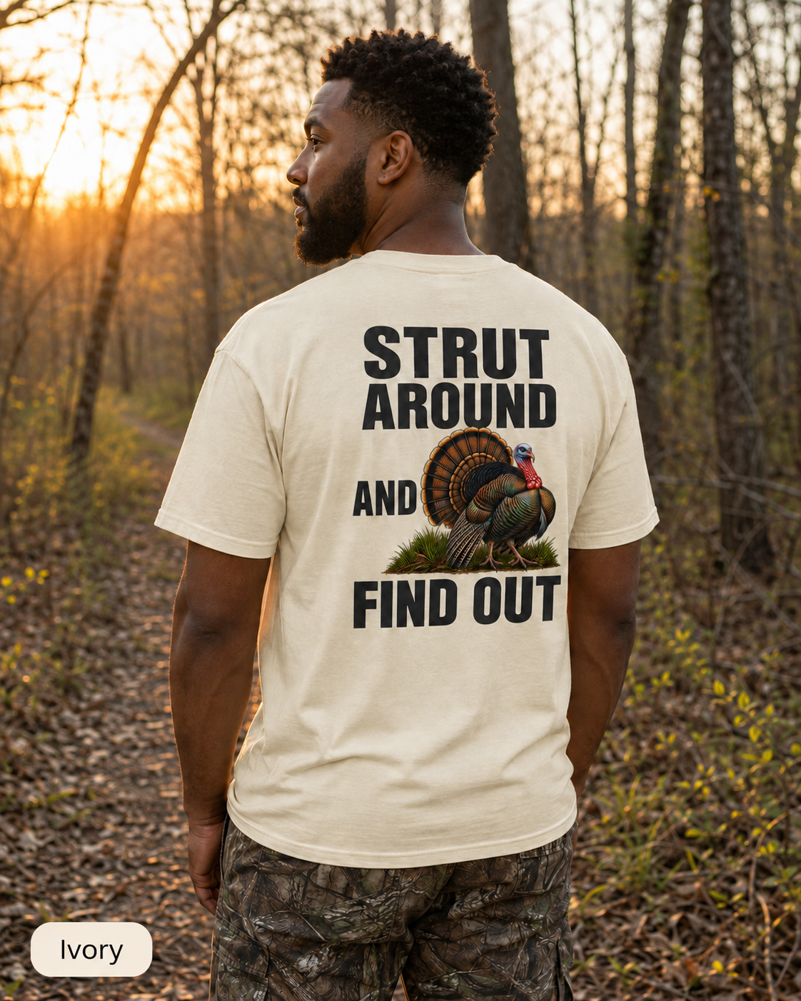Strut Around and Find Out Turkey T-Shirt | Yee Haw Energy chest logo