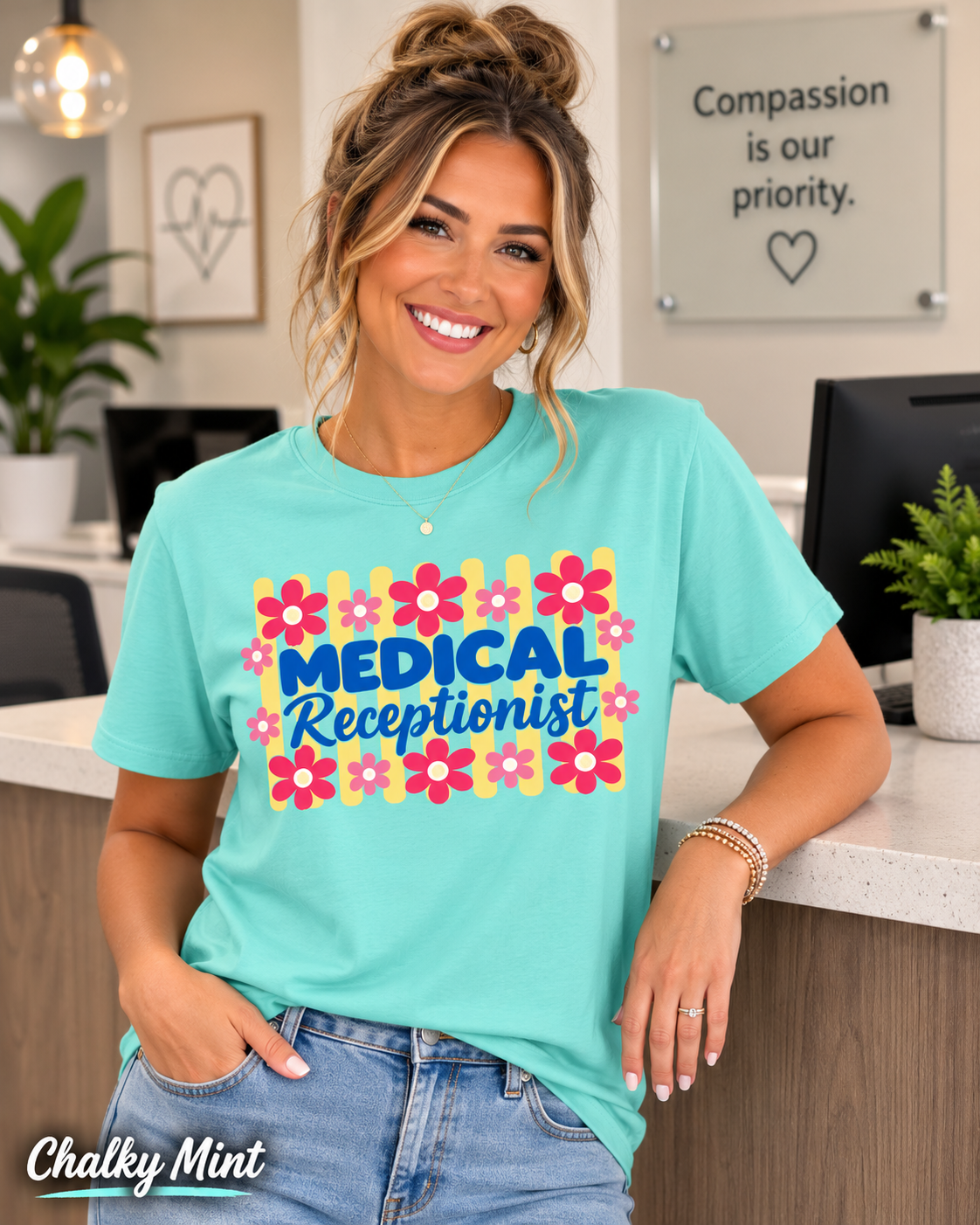 Medical Receptionist T-Shirt | Retro Floral Typography