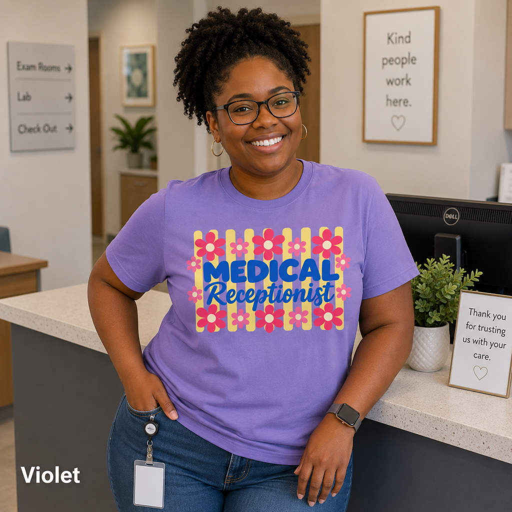 Medical Receptionist T-Shirt | Retro Floral Typography