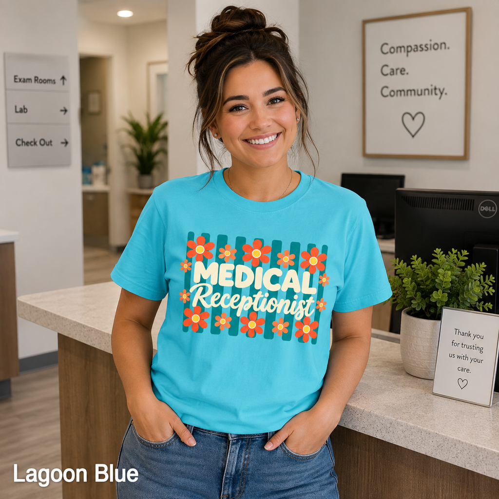 Medical Receptionist T-Shirt | Retro Floral Typography