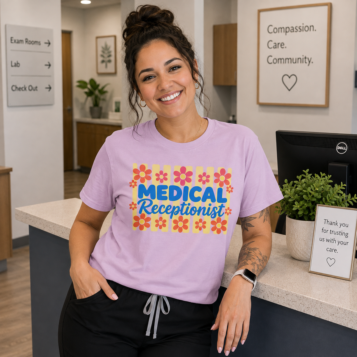 Medical Receptionist T-Shirt | Retro Floral Typography