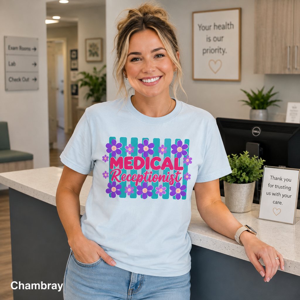 Medical Receptionist T-Shirt | Retro Floral Typography