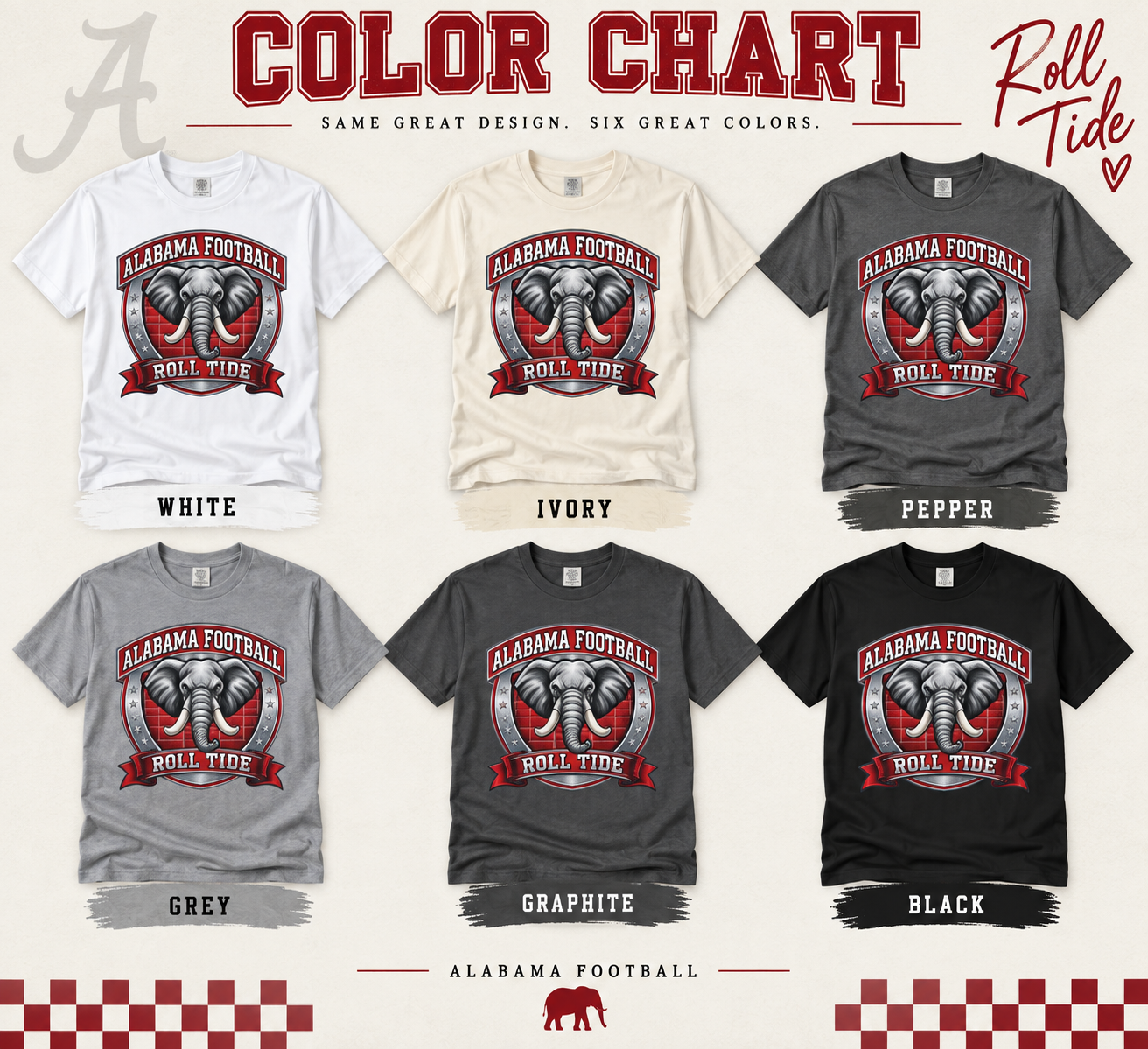 Alabama Football Elephant Crest Roll Tide T-shirt | College Team Tee