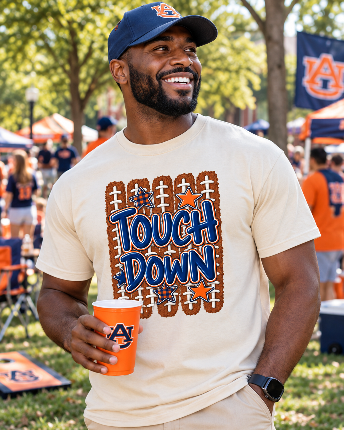 Touchdown Football Graphic T-shirt | Football Laces, Stars, Bold Lettering