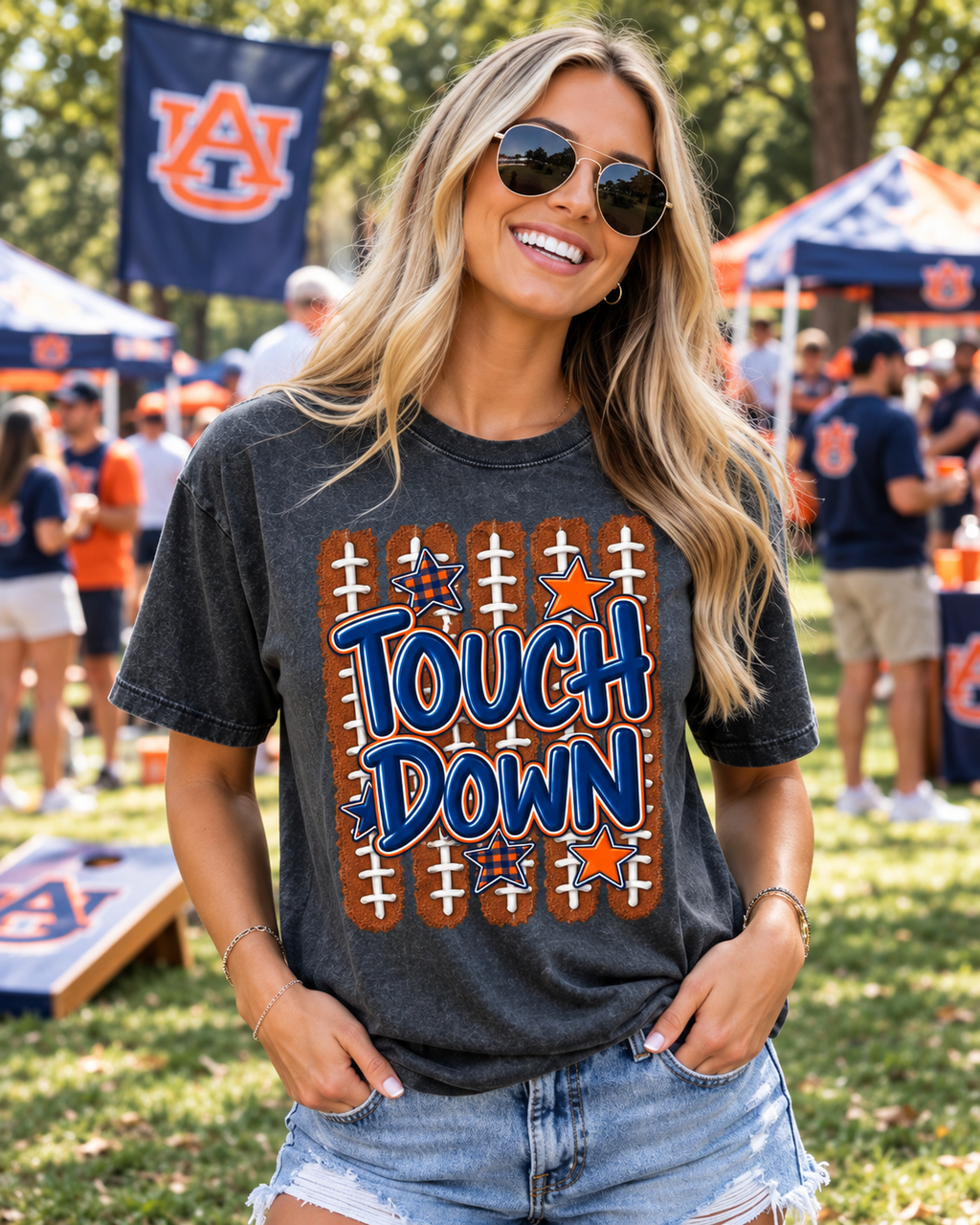 Touchdown Football Graphic T-shirt | Football Laces, Stars, Bold Lettering
