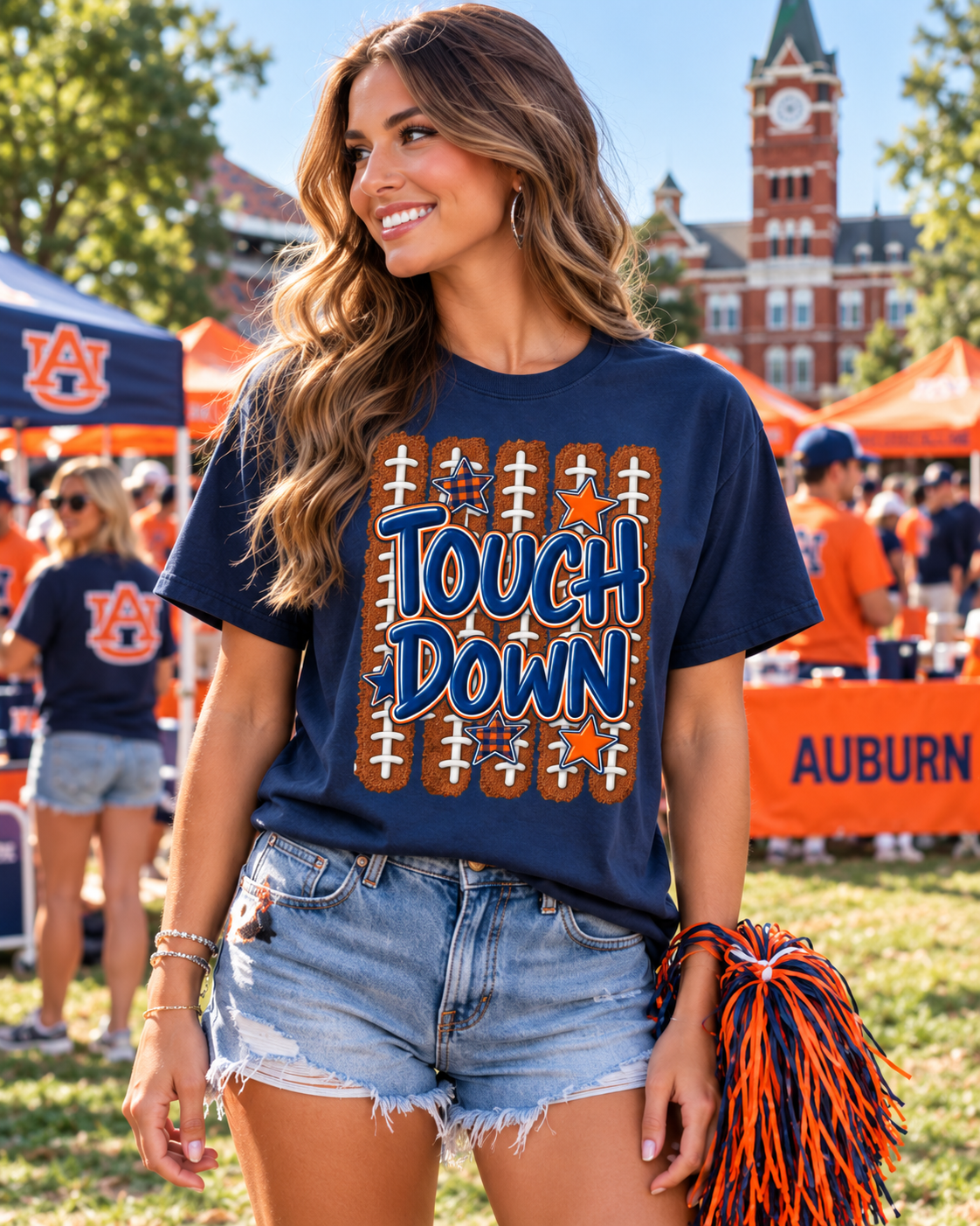 Touchdown Football Graphic T-shirt | Football Laces, Stars, Bold Lettering