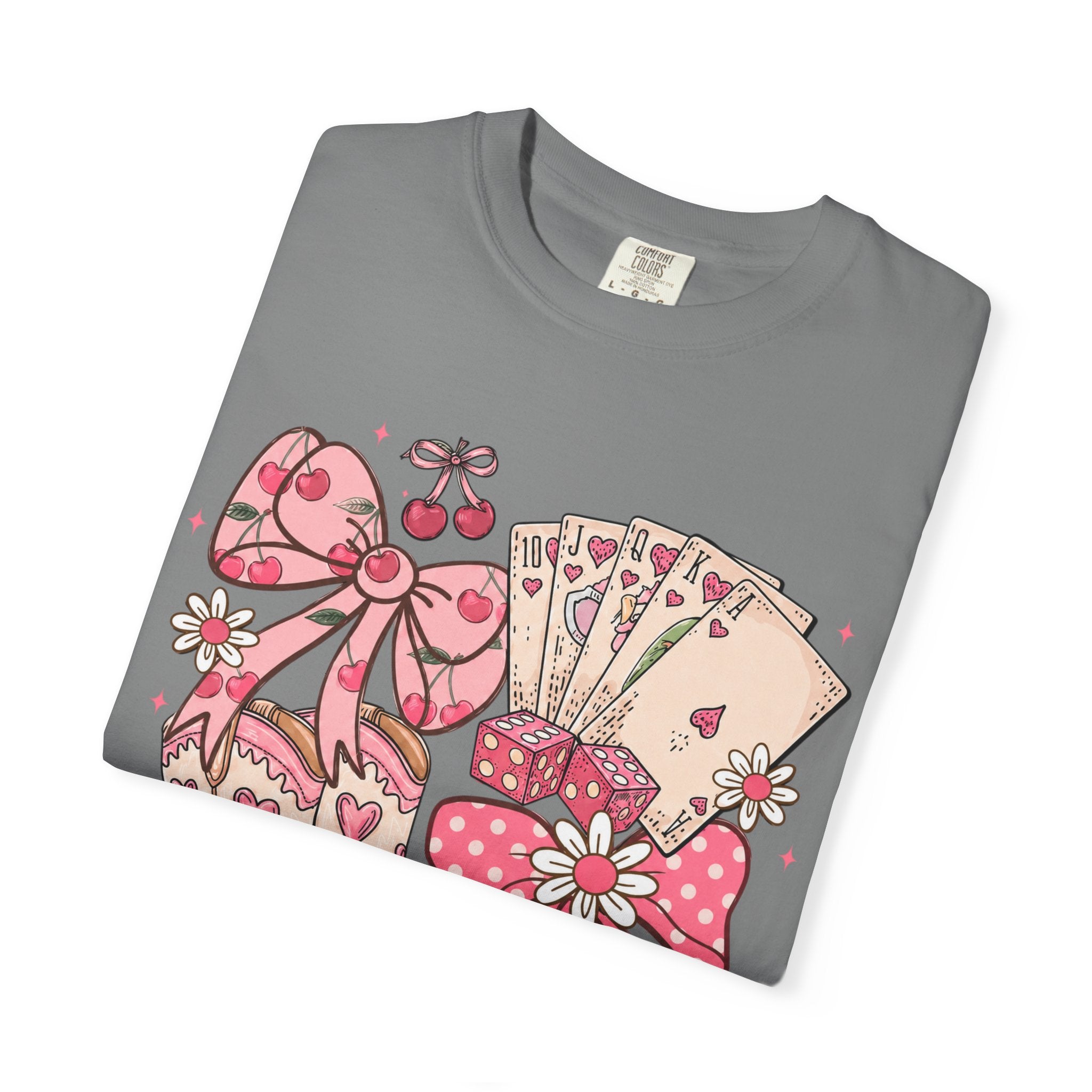 Cowgirl Boots and Poker Cards T-Shirt | Pink Ribbon Floral Western Design