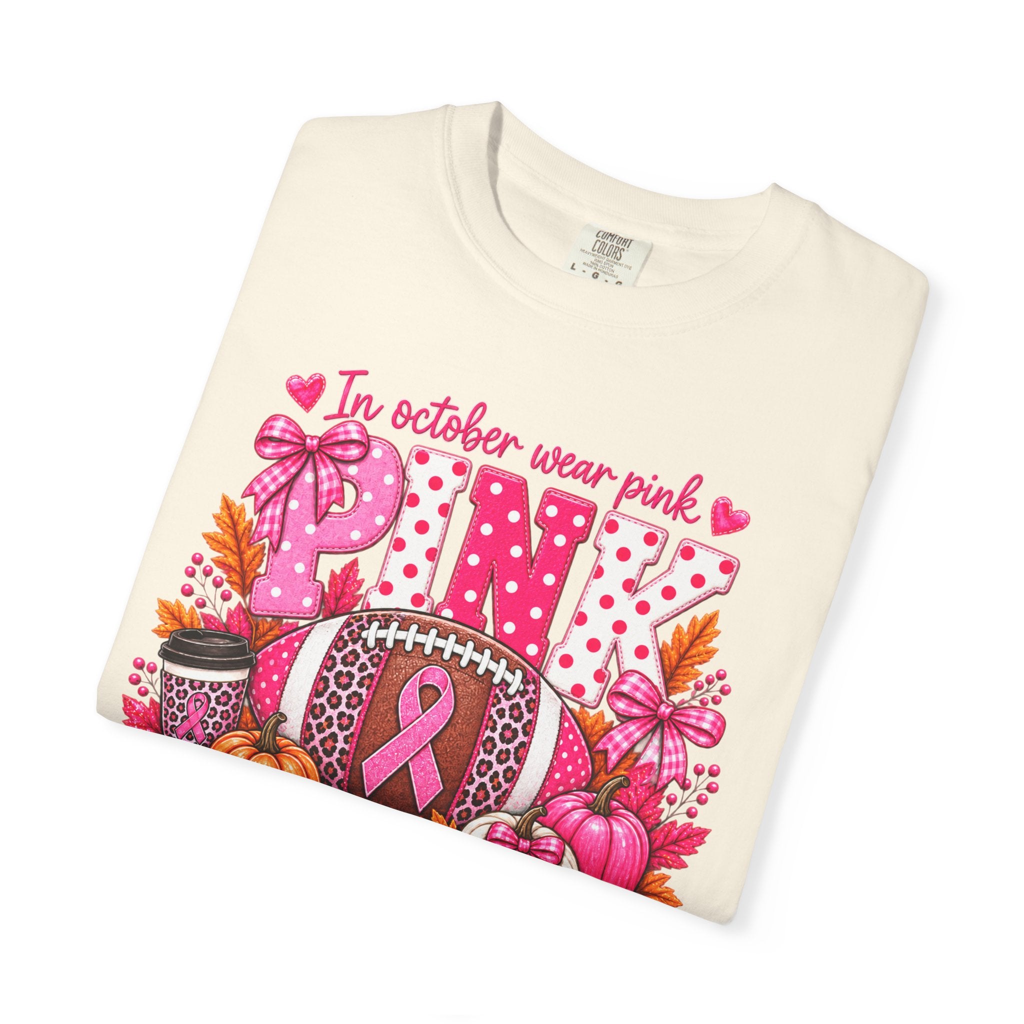 Breast Cancer Awareness Fall Football T-Shirt — "In October Wear Pink"