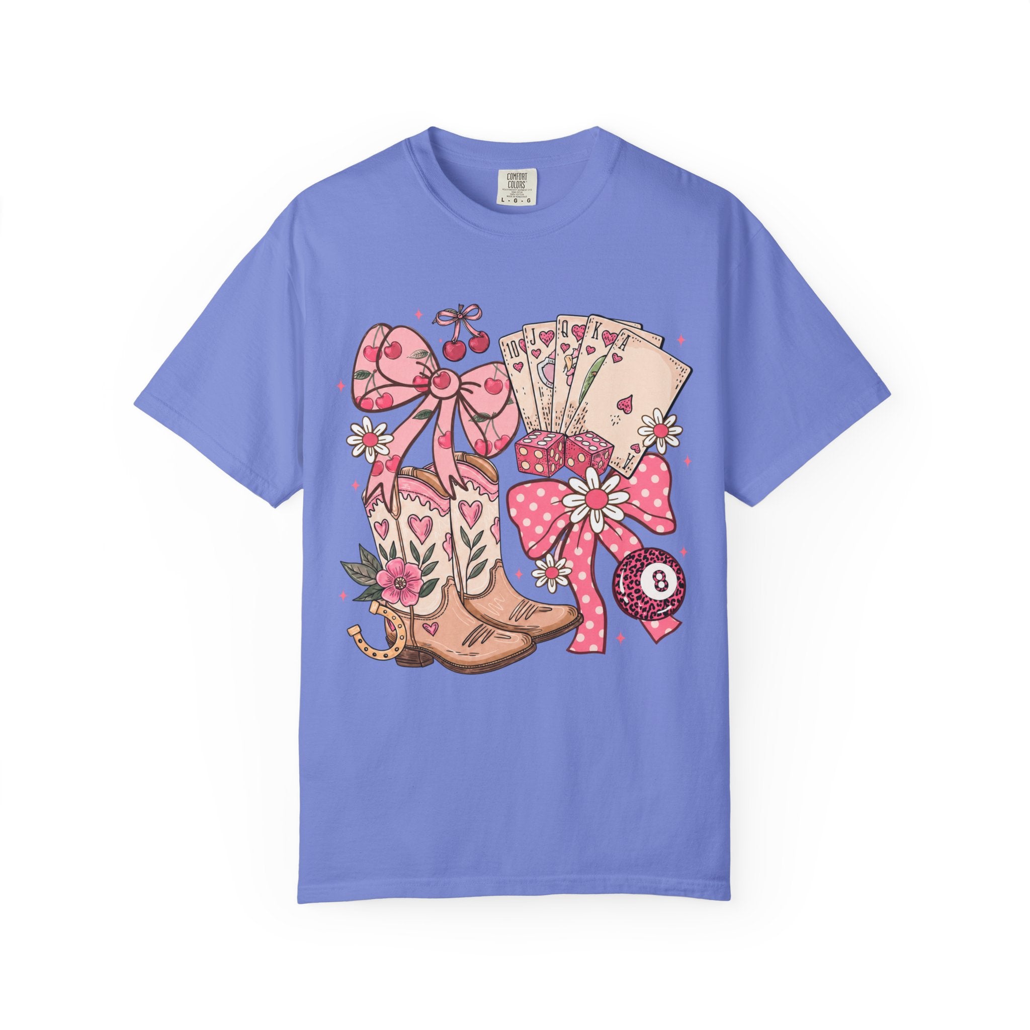 Cowgirl Boots and Poker Cards T-Shirt | Pink Ribbon Floral Western Design