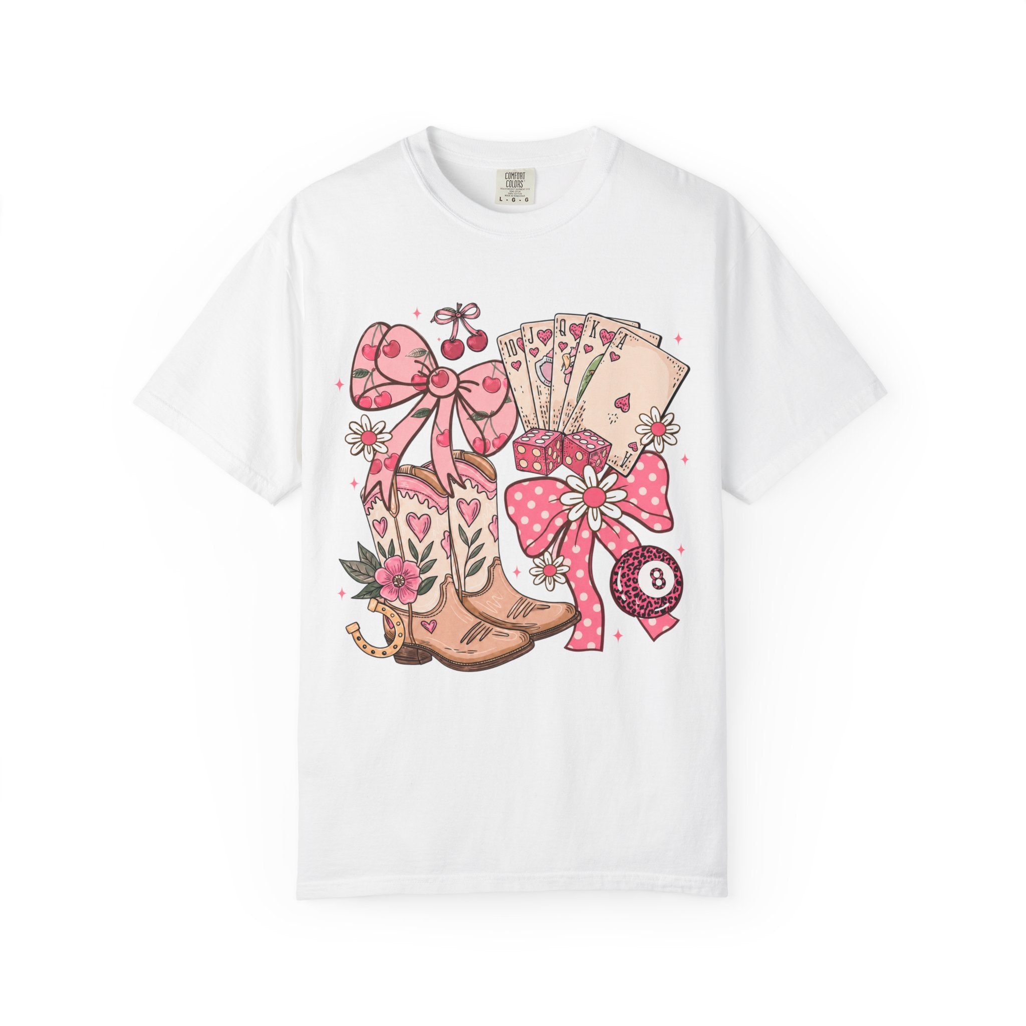 Cowgirl Boots and Poker Cards T-Shirt | Pink Ribbon Floral Western Design