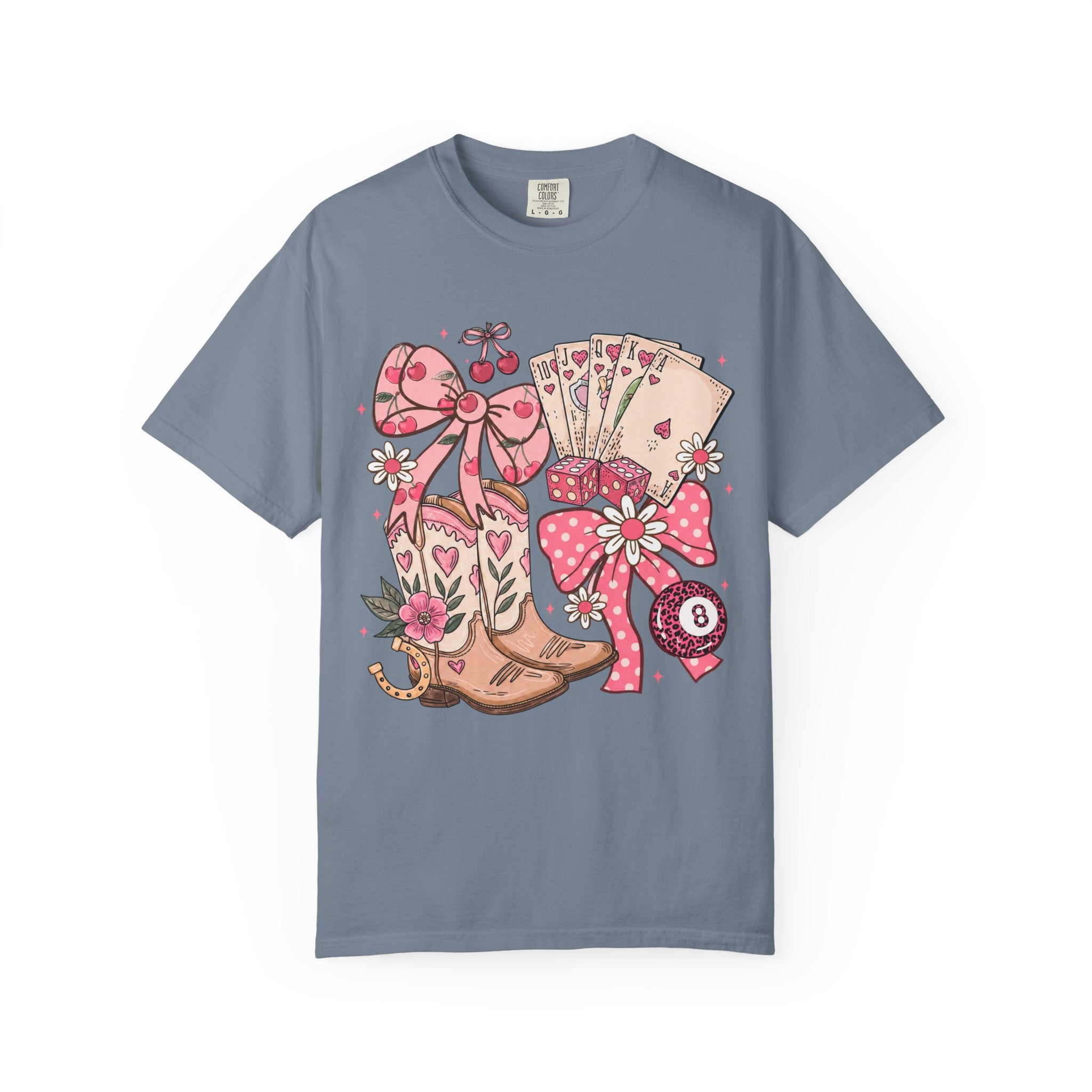 Cowgirl Boots and Poker Cards T-Shirt | Pink Ribbon Floral Western Design