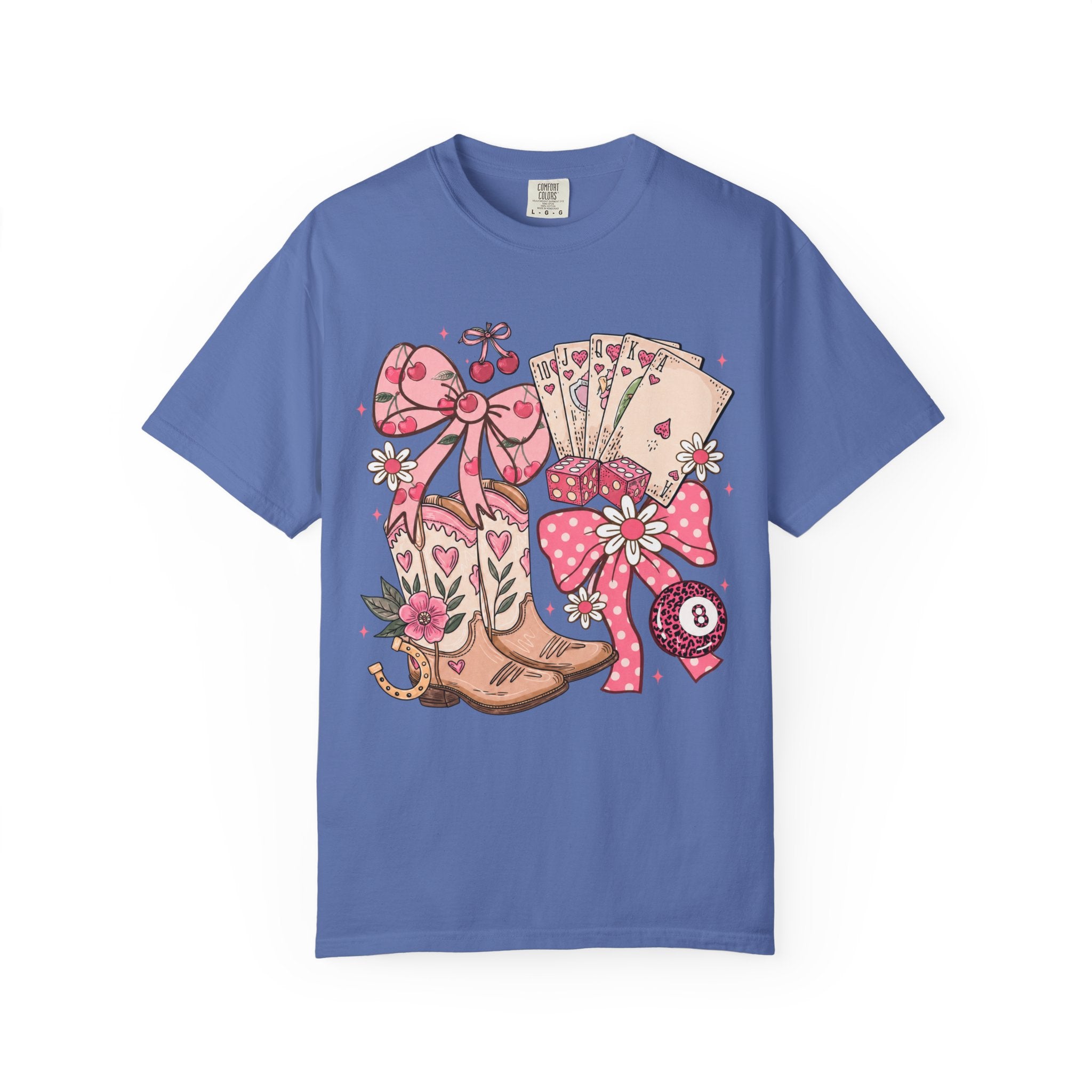 Cowgirl Boots and Poker Cards T-Shirt | Pink Ribbon Floral Western Design