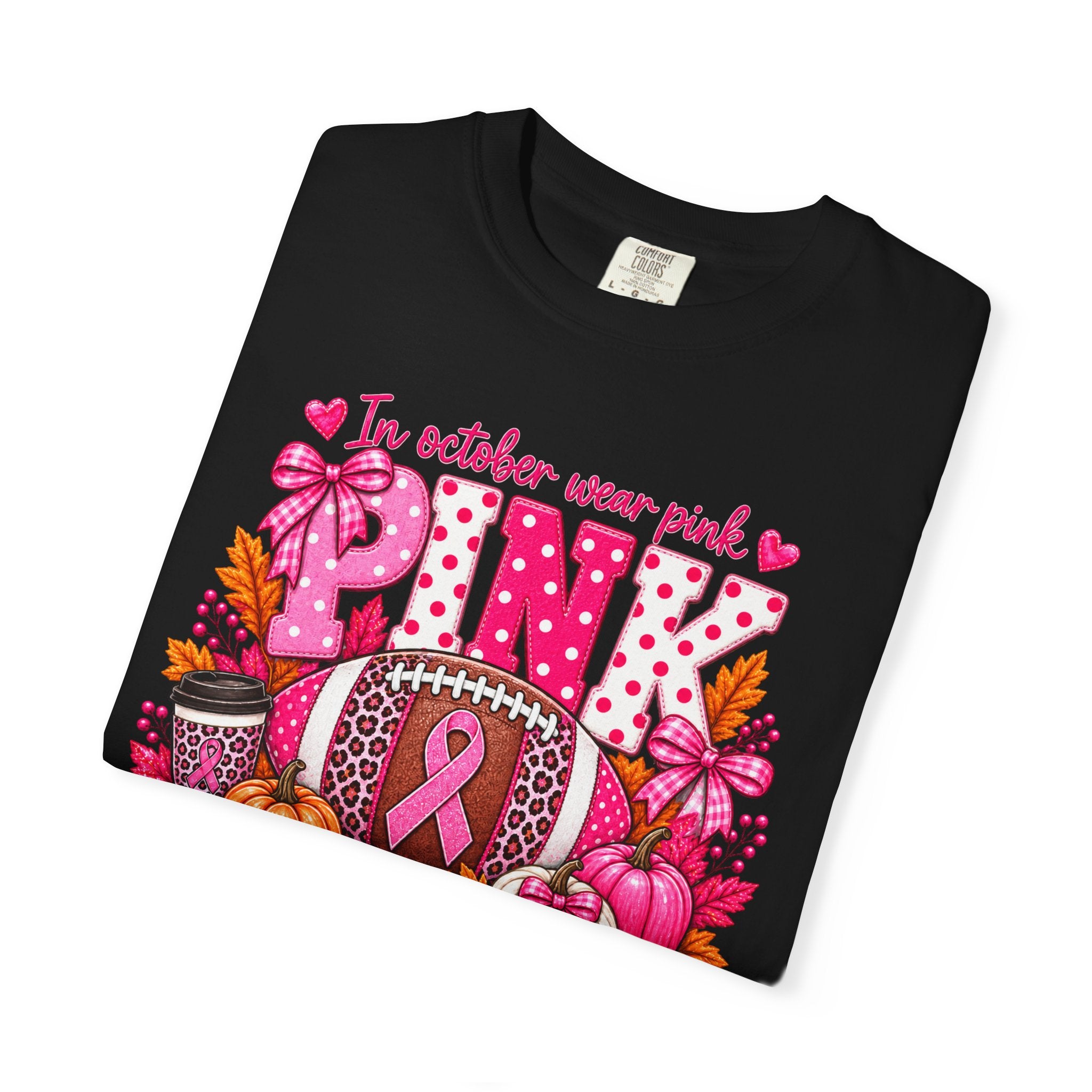Breast Cancer Awareness Fall Football T-Shirt — "In October Wear Pink"