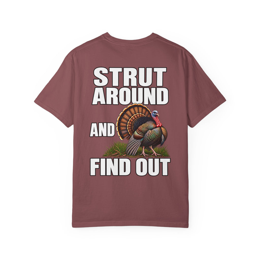 Strut Around and Find Out Turkey T-Shirt | Yee Haw Energy chest logo