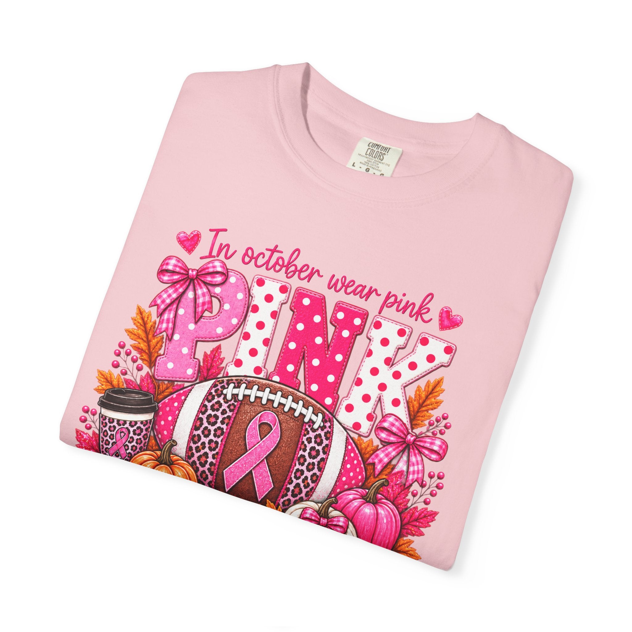 Breast Cancer Awareness Fall Football T-Shirt — "In October Wear Pink"